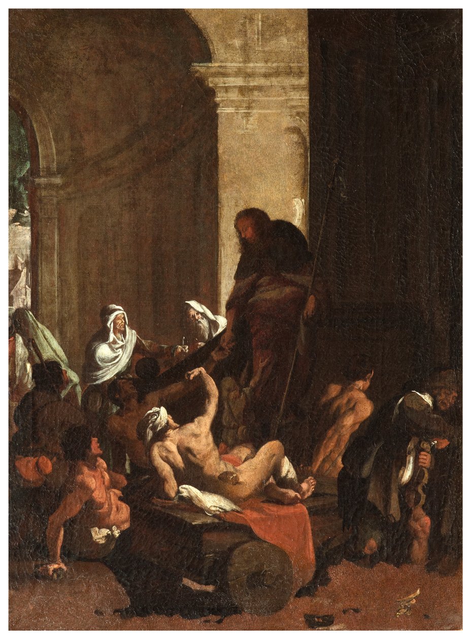 North Transept, Altar of San Rocco 1635-45, Genovesino 1645, Distribution of Goods to the Poor, Painted Lower Left by Luigi Miradori