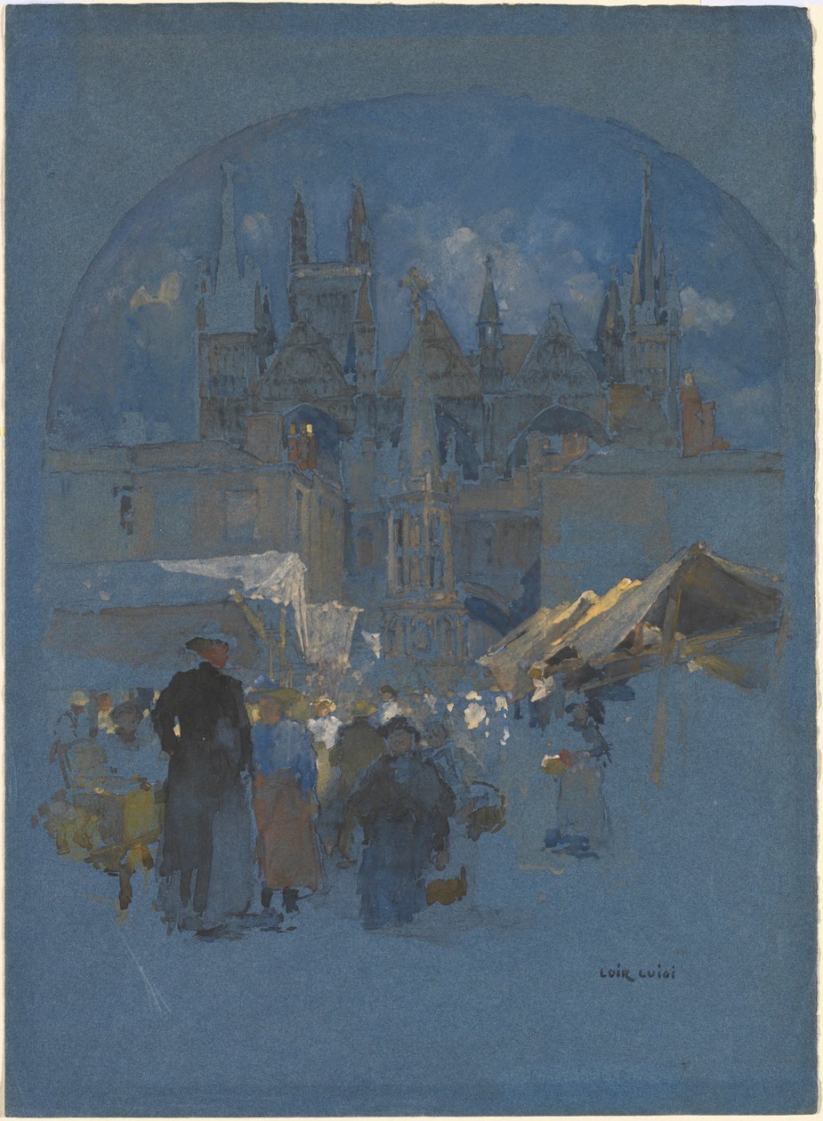 A Market Square before a Cathedral by Luigi Aloys François Joseph Loir