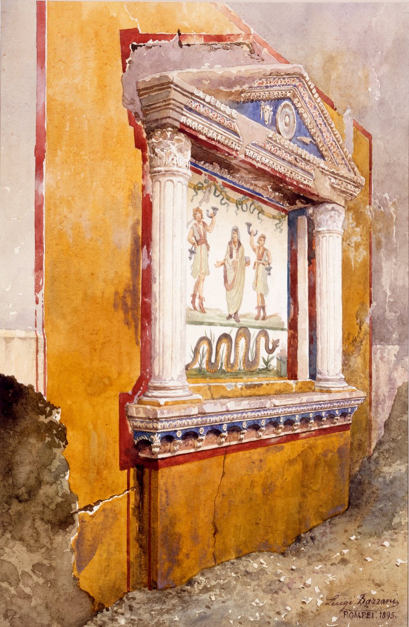 Lararium of Family Altar, Seen in Situ After Excavation, House of Aulus Vettius, Pompeii, c.36-39 AD, 1895 by Luigi Bazzani