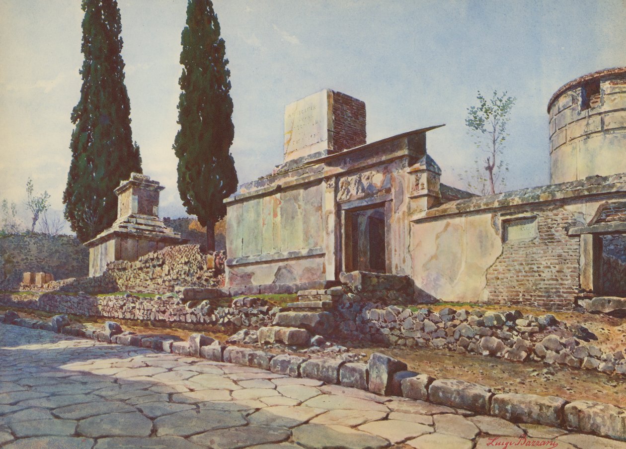 Pompeii: Via dei Sepolcri, Tombs and Cypresses by Luigi Bazzani