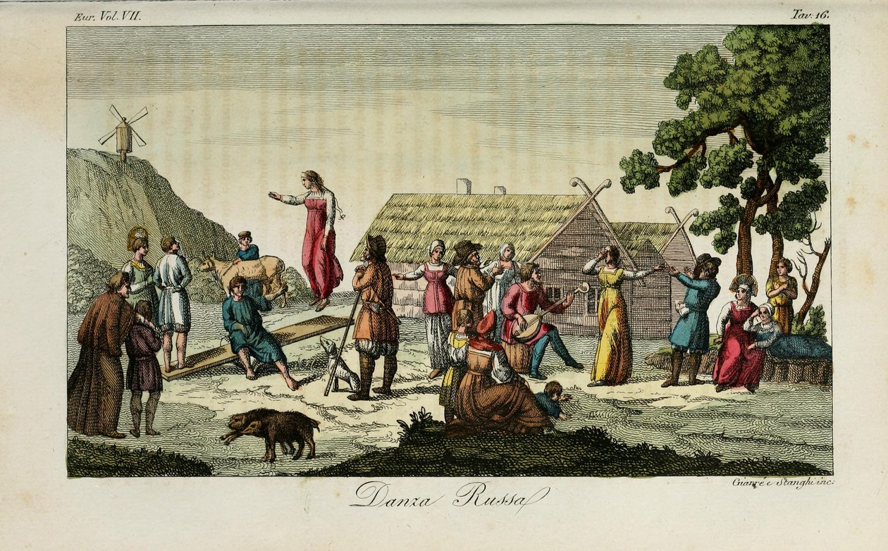 Russian dance. Illustration from Il costume antico e moderno o storia del governo by Giulio Ferrario by Luigi Giarrè