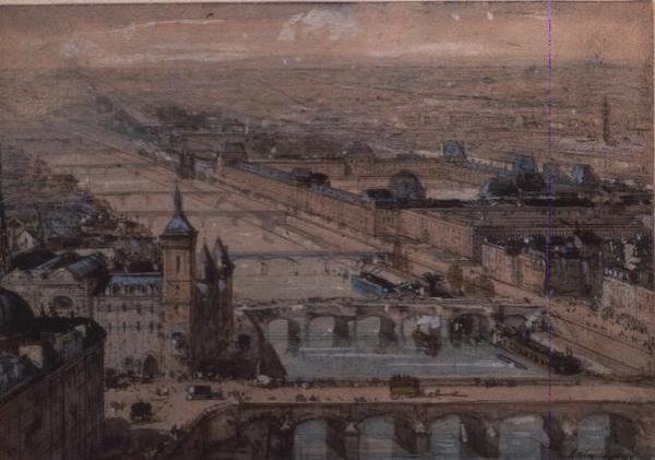 The Ile de la Cite and the Palais du Louvre, Paris by Luigi Loir