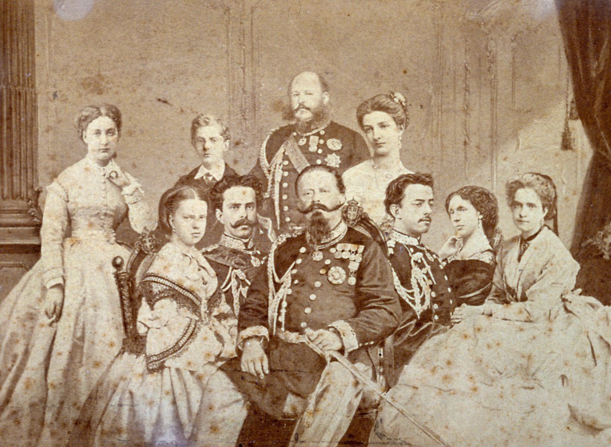 The Picture Portrays Various Members of the Royal Family of Savoy. At the Center, Seated, Victor Emmanuel II, Umberto I and Amedeo in Full Dress Uniform; the Daughters of the Sovereign and Elisabetta of Saxony in Elegant Clothes. In the Background by Luigi Montabone