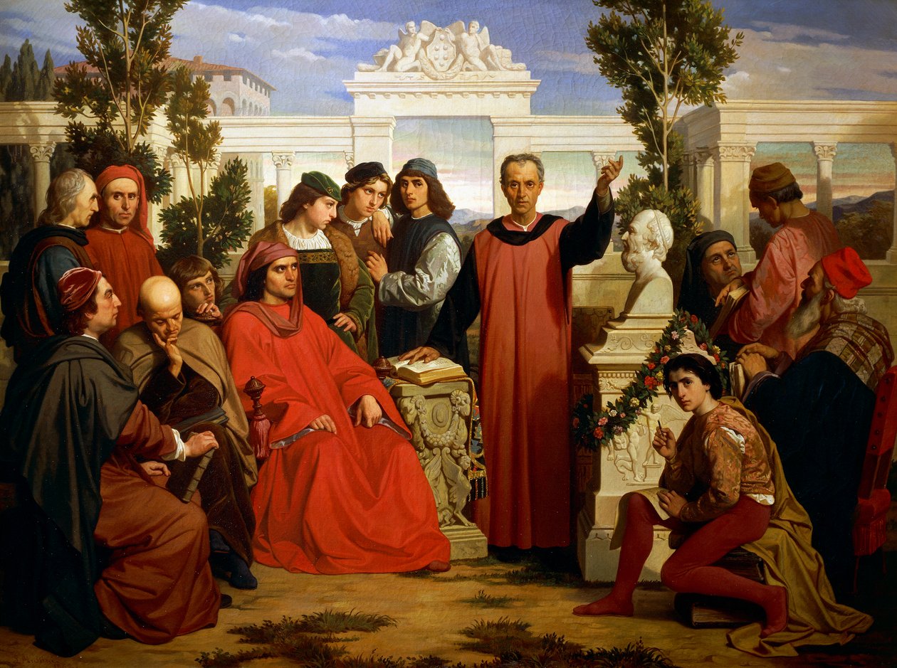 Birthday and parentalia of Plato, celebrated at Villa di Careggi by Lorenzo Magnificent by Luigi Mussini