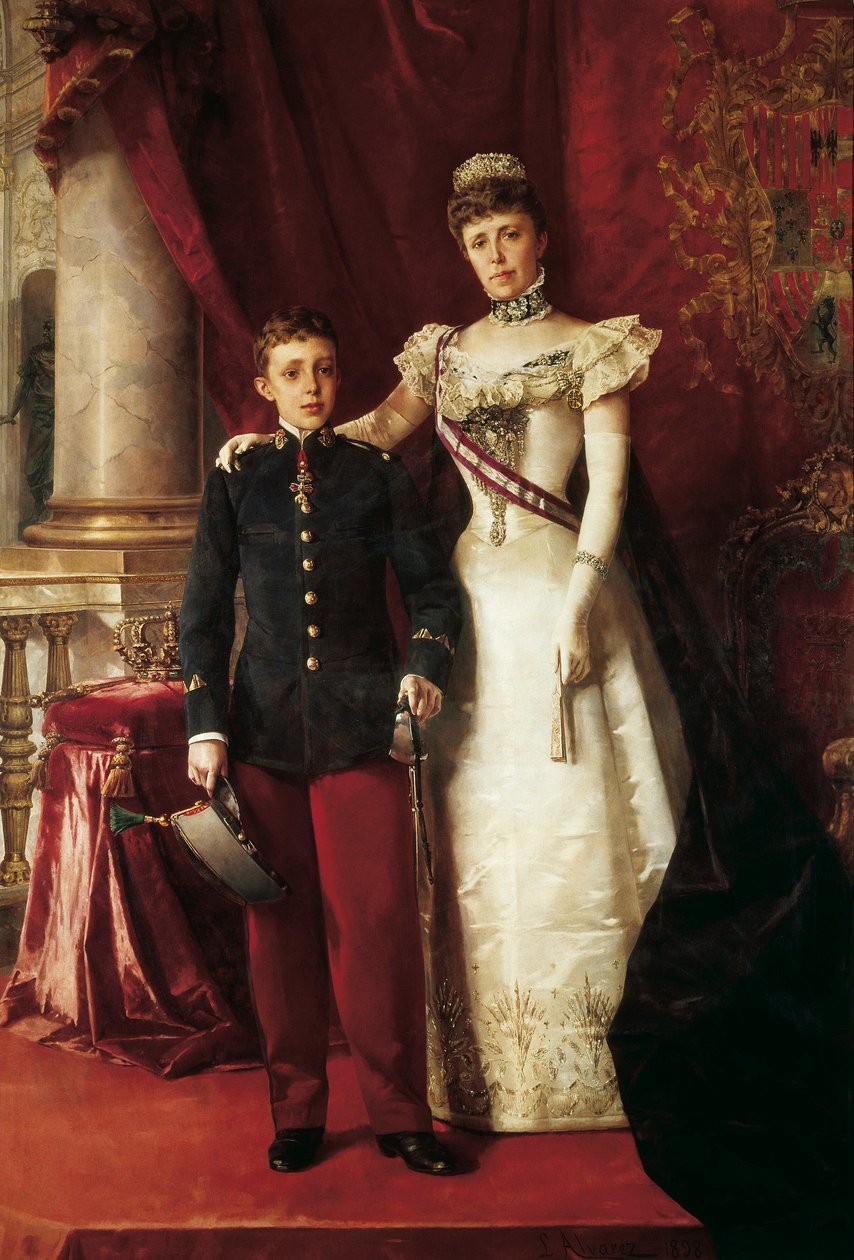 Portrait of Alfonso XIII (1886-1941) and Maria Cristina de Teschen, known as Maria Cristina of Habsburg (1858-1929), Archduchess of Austria by Luis Alvarez Catalá