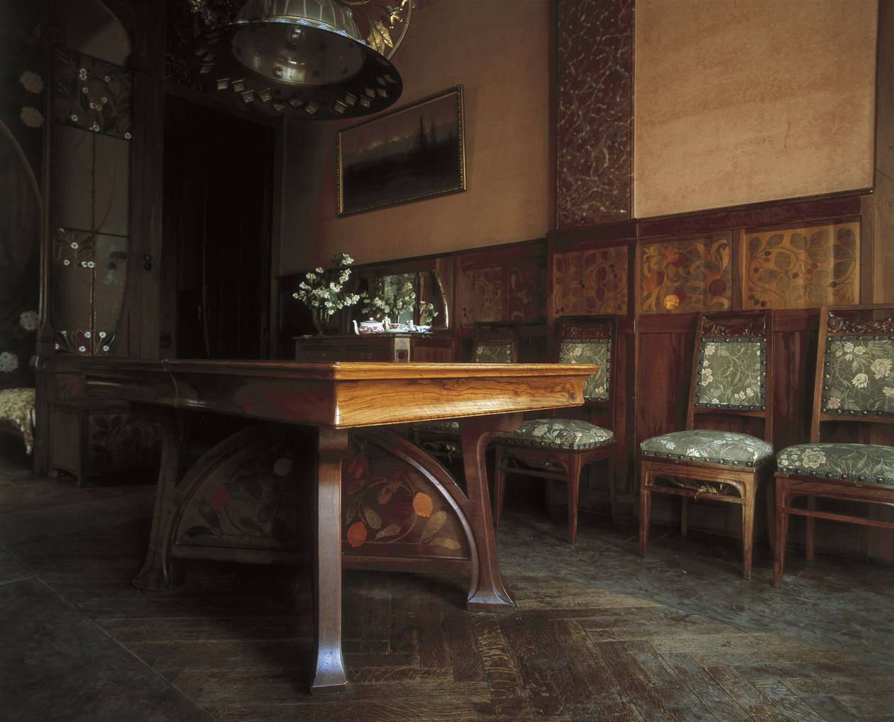 The Dining Room, Casa Nava (1901-1907), Reus - Lluis Domenech i Montaner. Navas House. 1901-1907. Spain. Reus. Navas House. Dining Room, with Furniture by Gaspar Homar i Mesquida. Modernism. Architecture by Luis Domenech i Montaner
