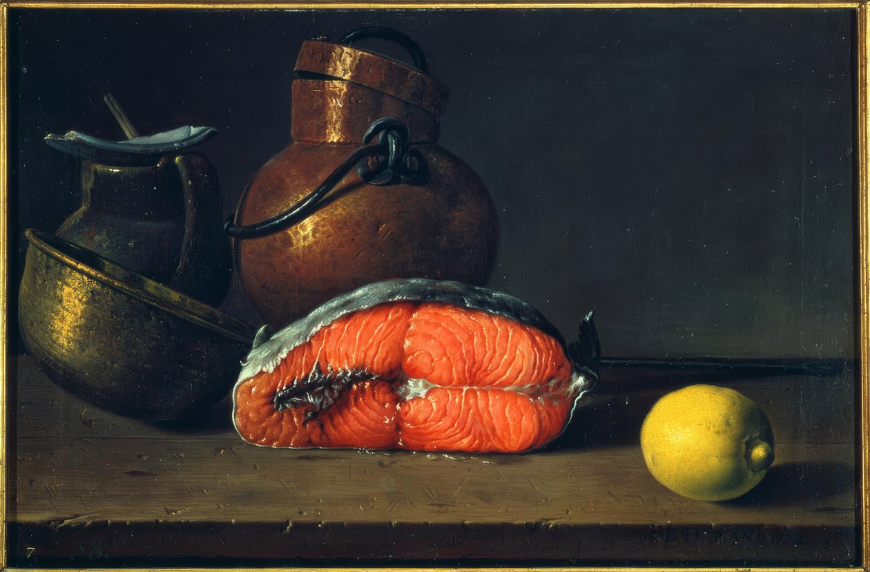 Still Life with Salmon, Lemon, and Vessels by Luis Meléndez