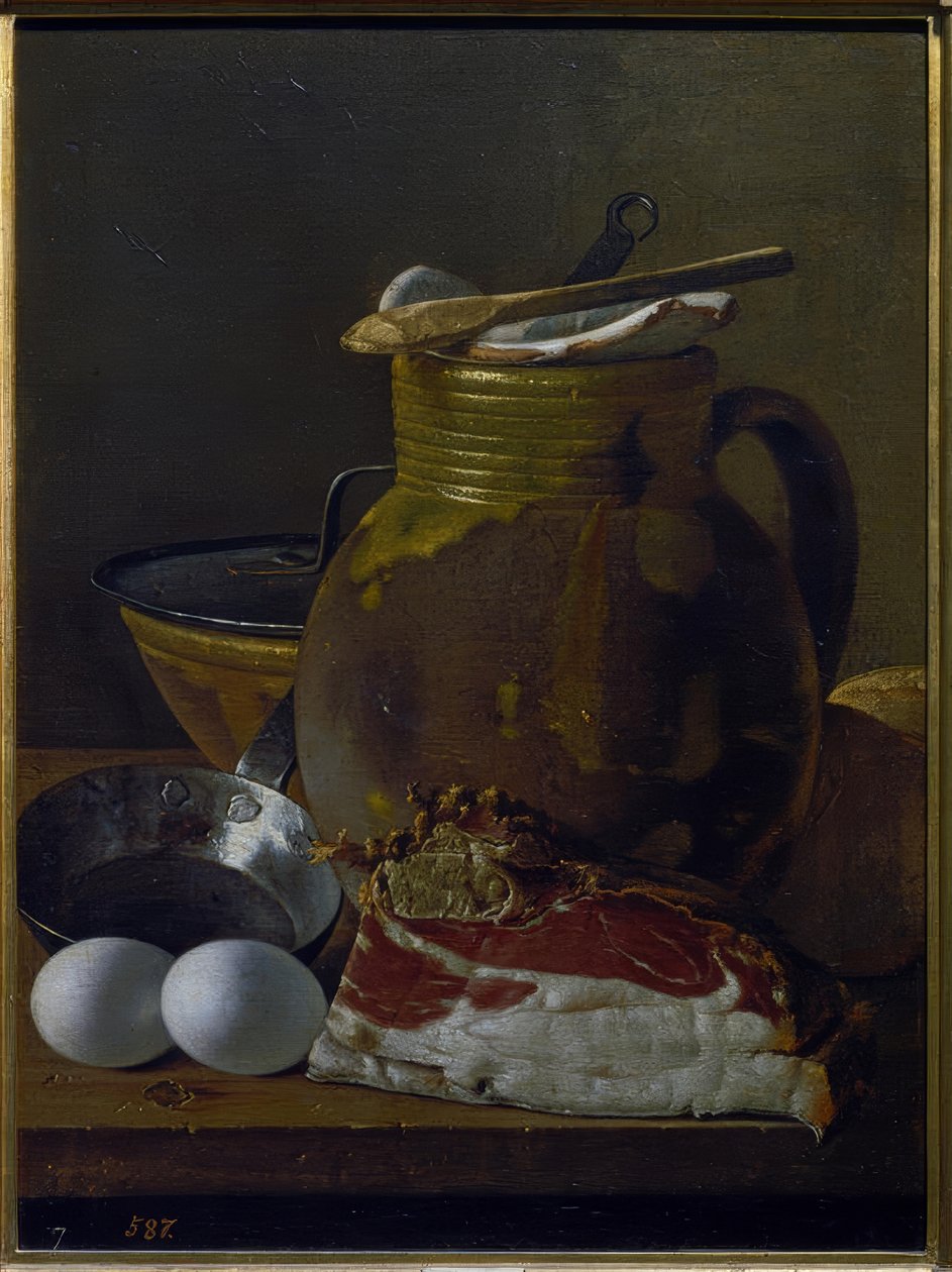 Still Life with Ham, Eggs, and Vessels by Luis Meléndez