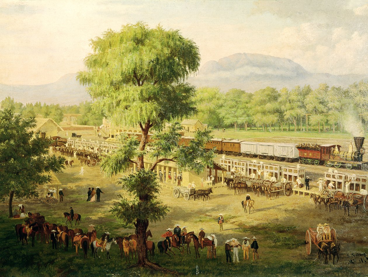 Railway in the Valley of Mexico, 1869 by Luiz Coto