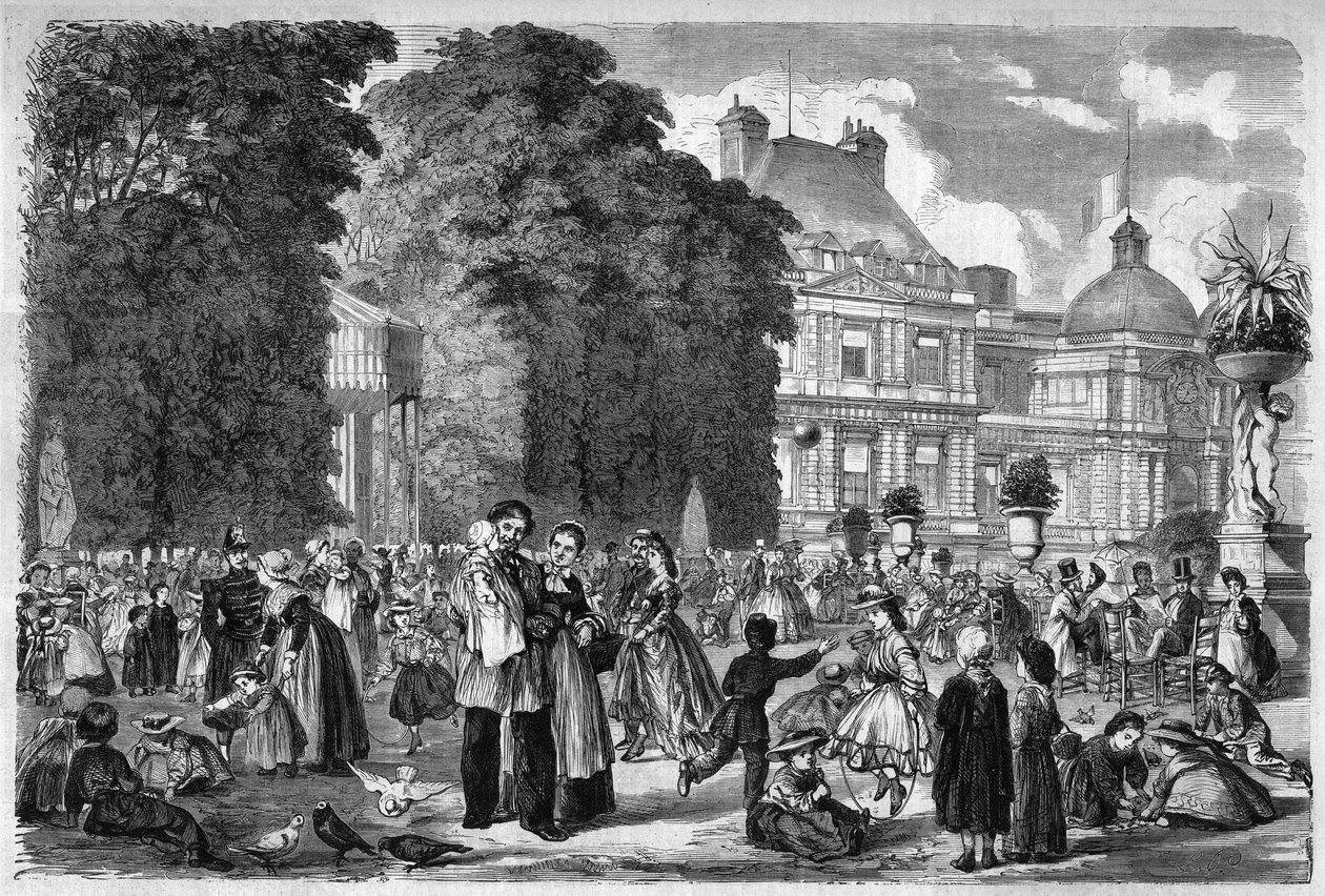 View of the Luxembourg Garden in Paris. Engraving after a drawing by M. Pietsch in 