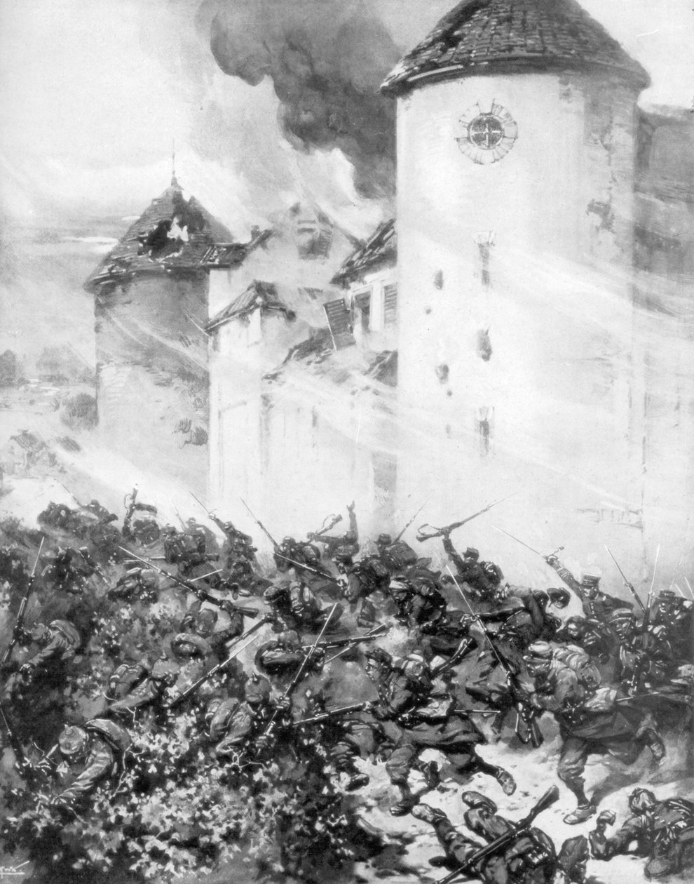 French and Germans Battle Under the Walls of Chateau de Mondement, France by M. H. W. Koekkok