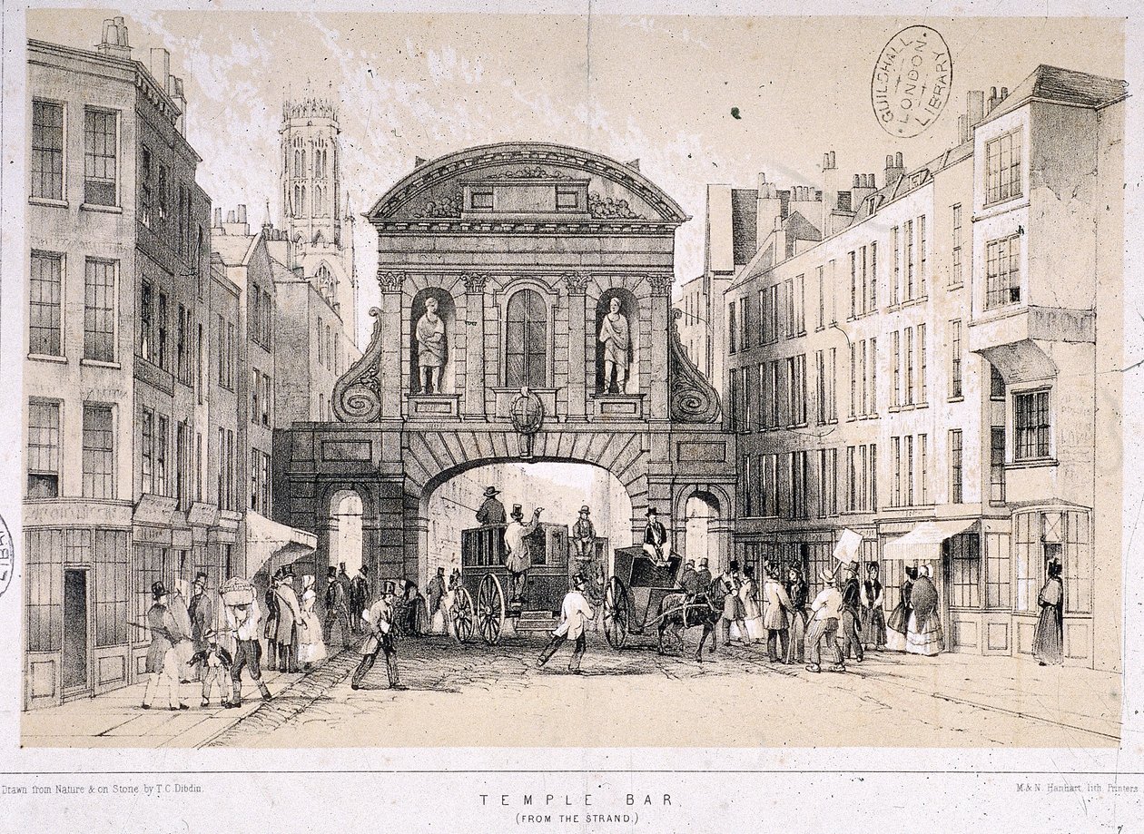 Temple Bar, London, c1845 by M and N Hanhart