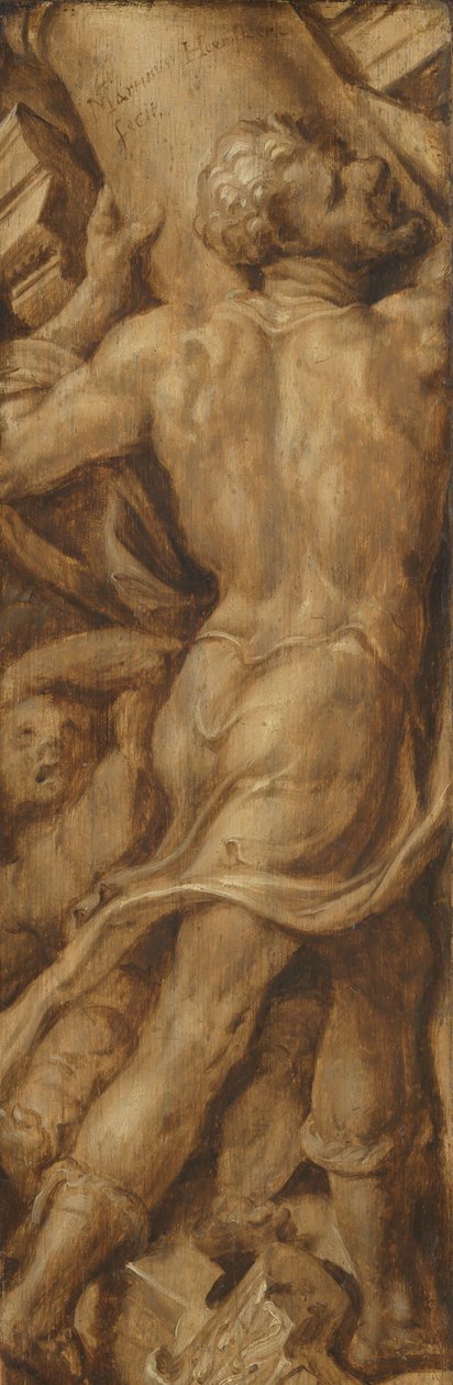 Samson Shattering the Pillars of the Temple by Maarten van Heemskerck (signed by artist)