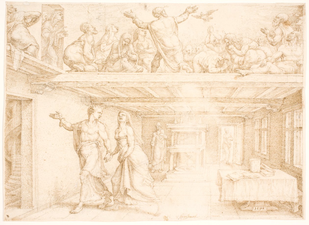 The Outpouring of the Holy Spirit on Pentecost by Maarten van Heemskerck