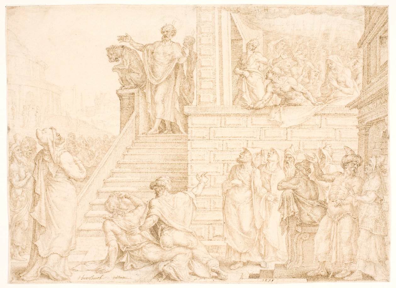 Peter Preaching in Jerusalem by Maarten van Heemskerck