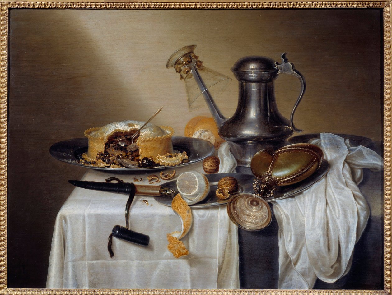 Still Life with Pate, Lemon, and Pewter Carafe by Maerten Boelema de Stomme