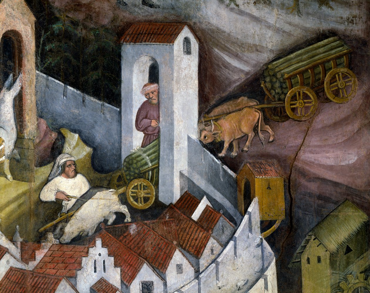 Wood harvesting, detail from Month of December, Cycle of Months by Maestro (attr. to) Venceslao