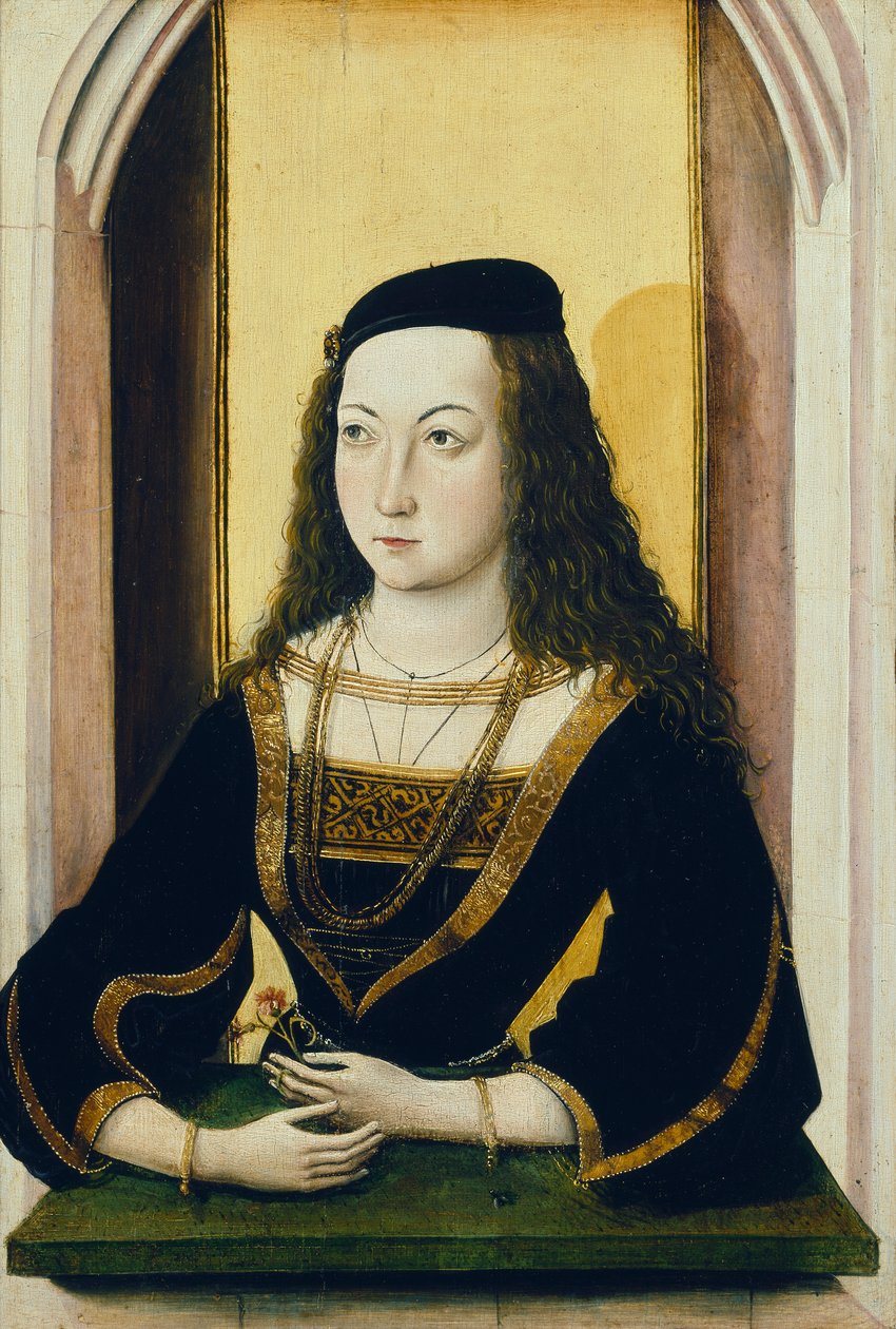 Portrait of a young Woman holding a Flower by Mair von Landshut