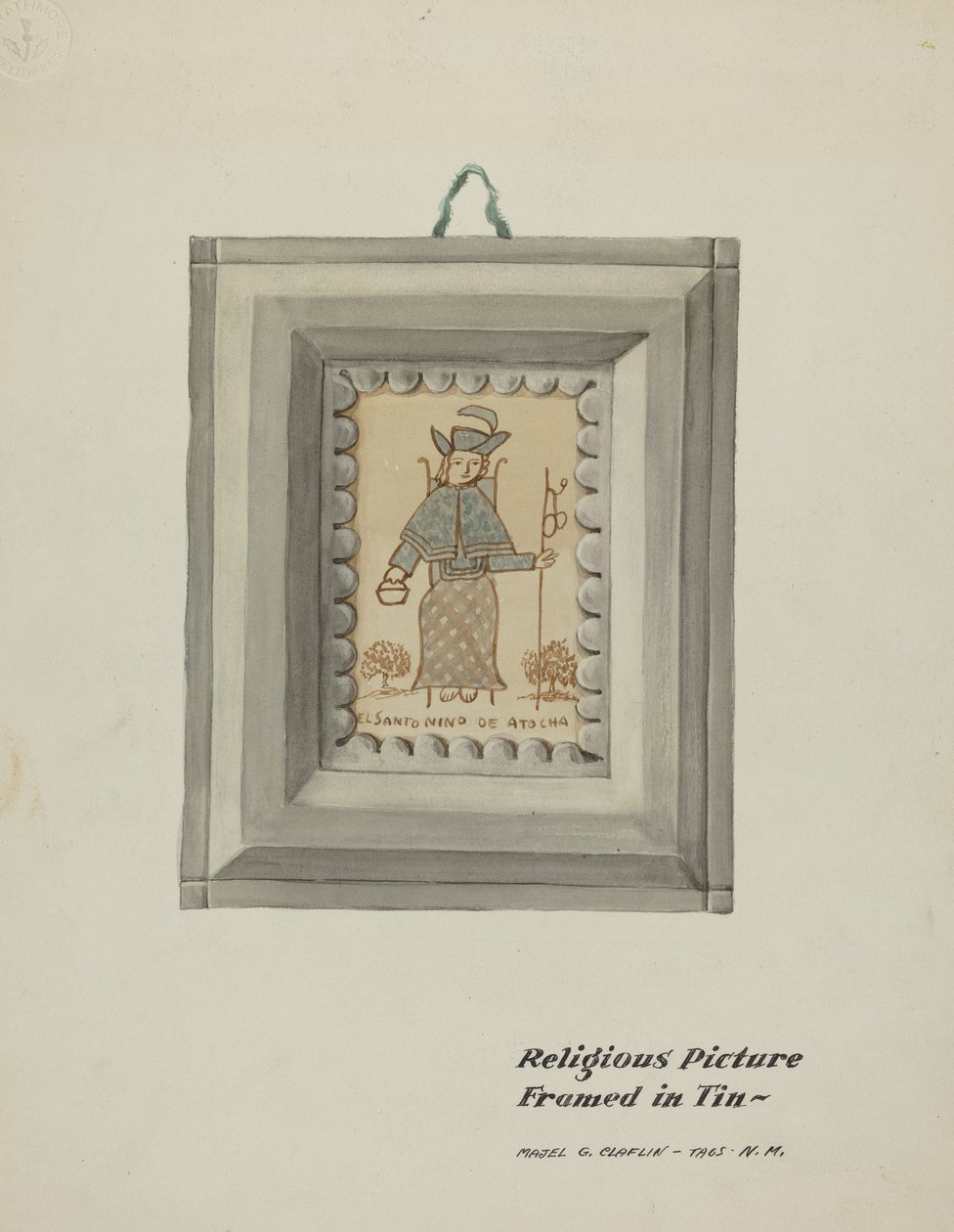 Hand Drawn Santo Nino de Atocha-Hand Made Tin Frame by Majel G. Claflin