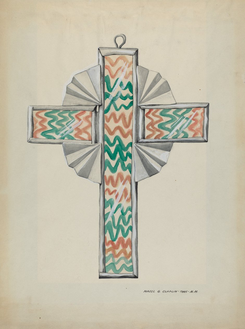 Tin and Painted Glass Cross by Majel G. Claflin