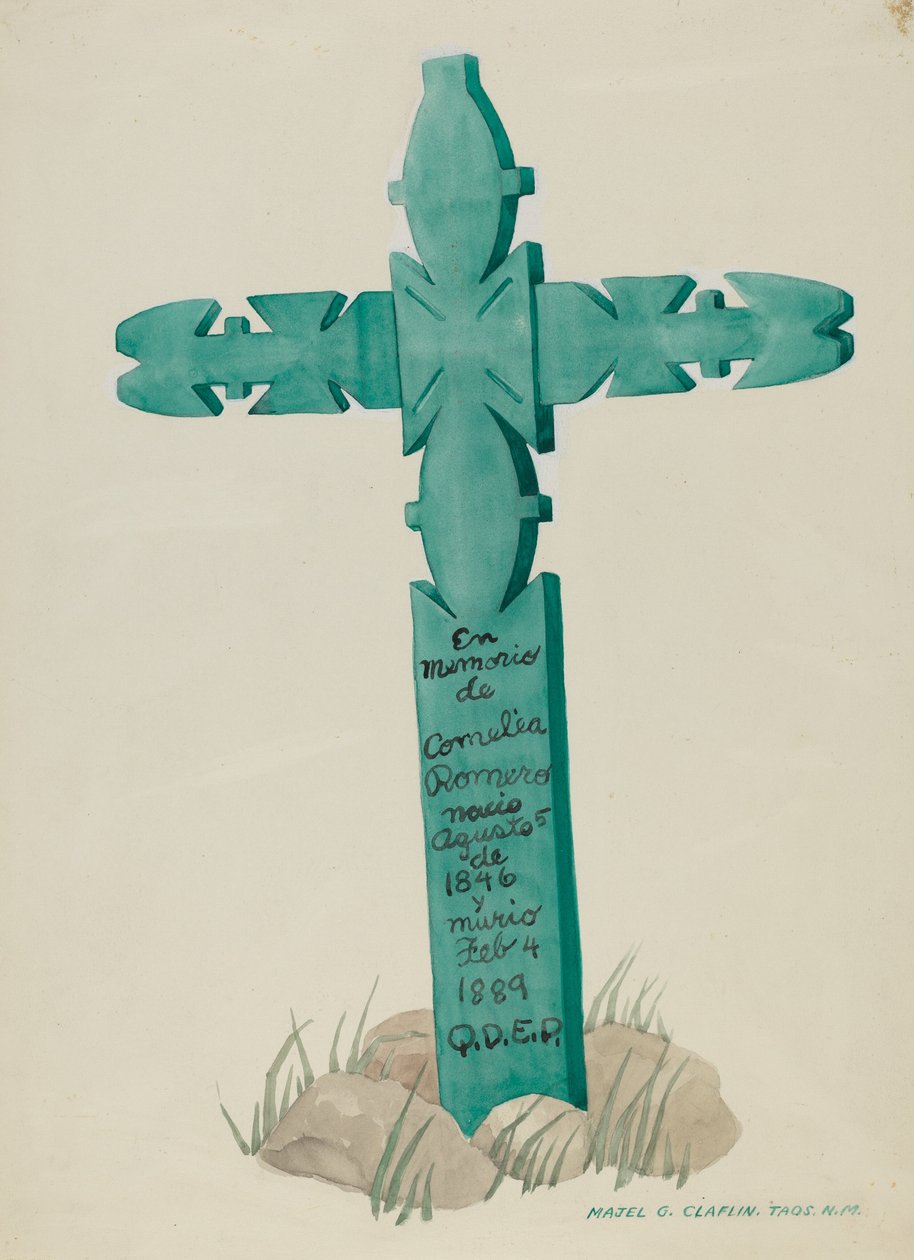 Wooden Cross, Carved, Used as Headstone by Majel G. Claflin