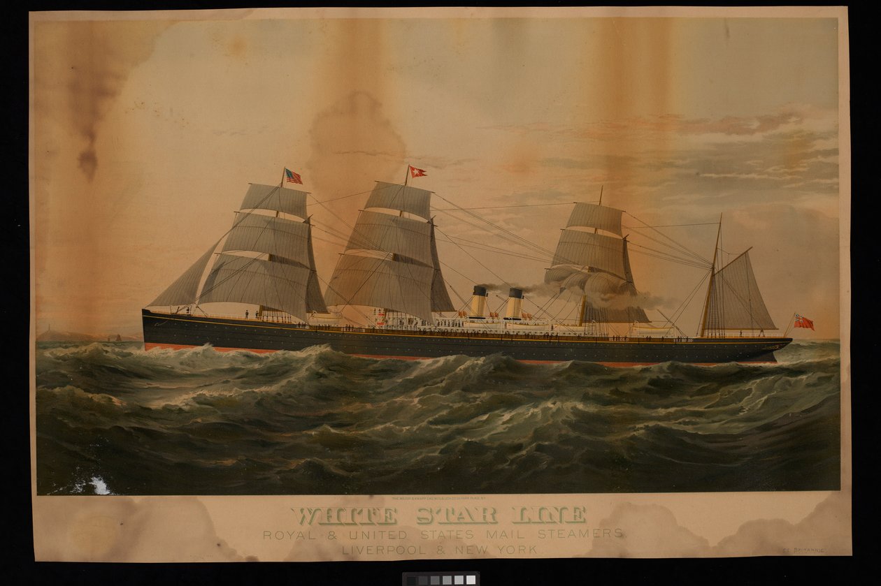 White Star Line Royal & United States Mail Steamers Liverpool & New York Britannic by Major and Knapp Sarony