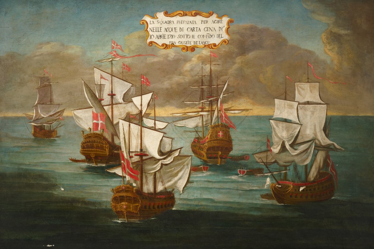A Squadron of the Order, Under the Command of Frere Giuseppe de Langu, Preparing to Fight, Off Carthage by Maltese School