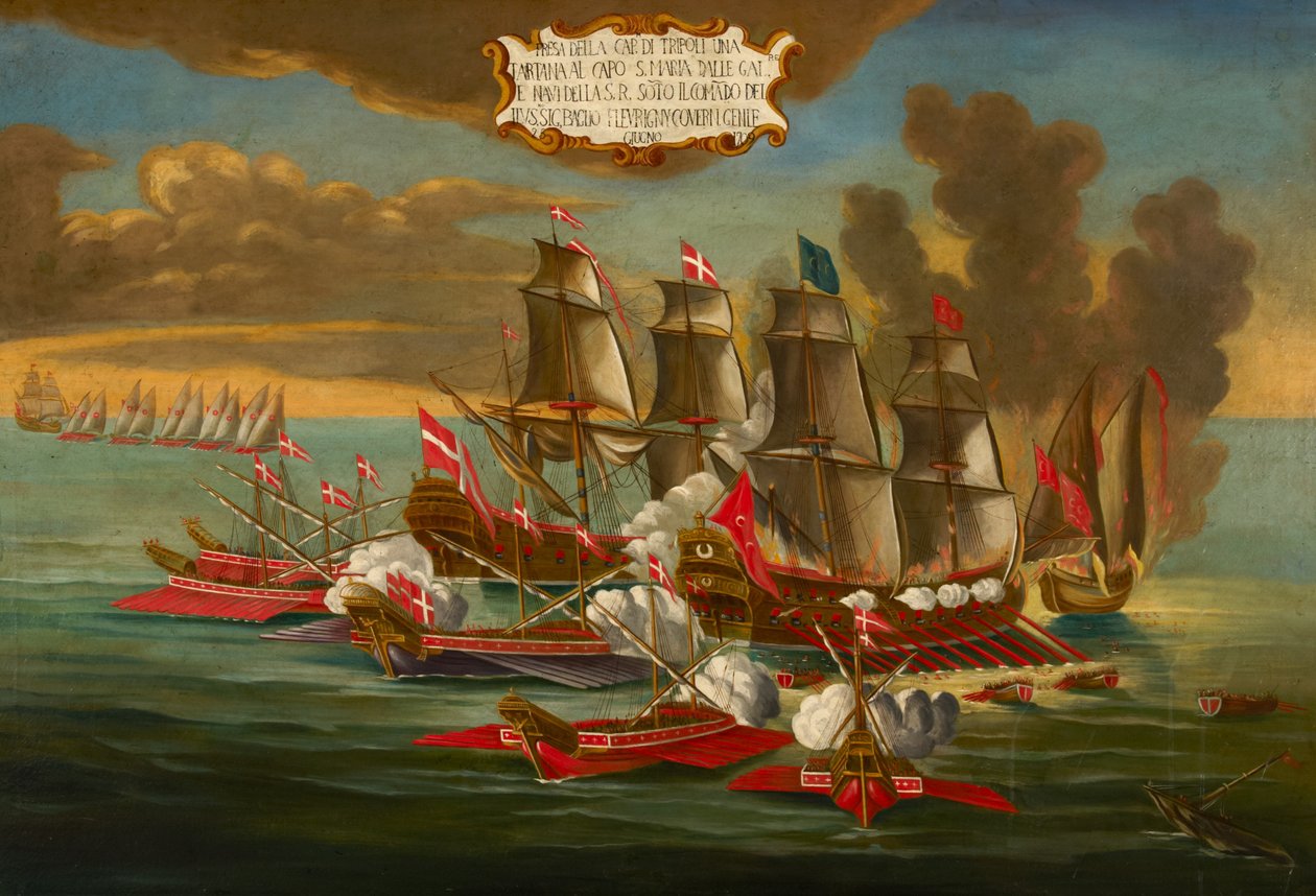 Capture of a Turkish Ship by Galleys and Ships of the Order under the Command of Fleurigny, off Tripoli by Maltese School