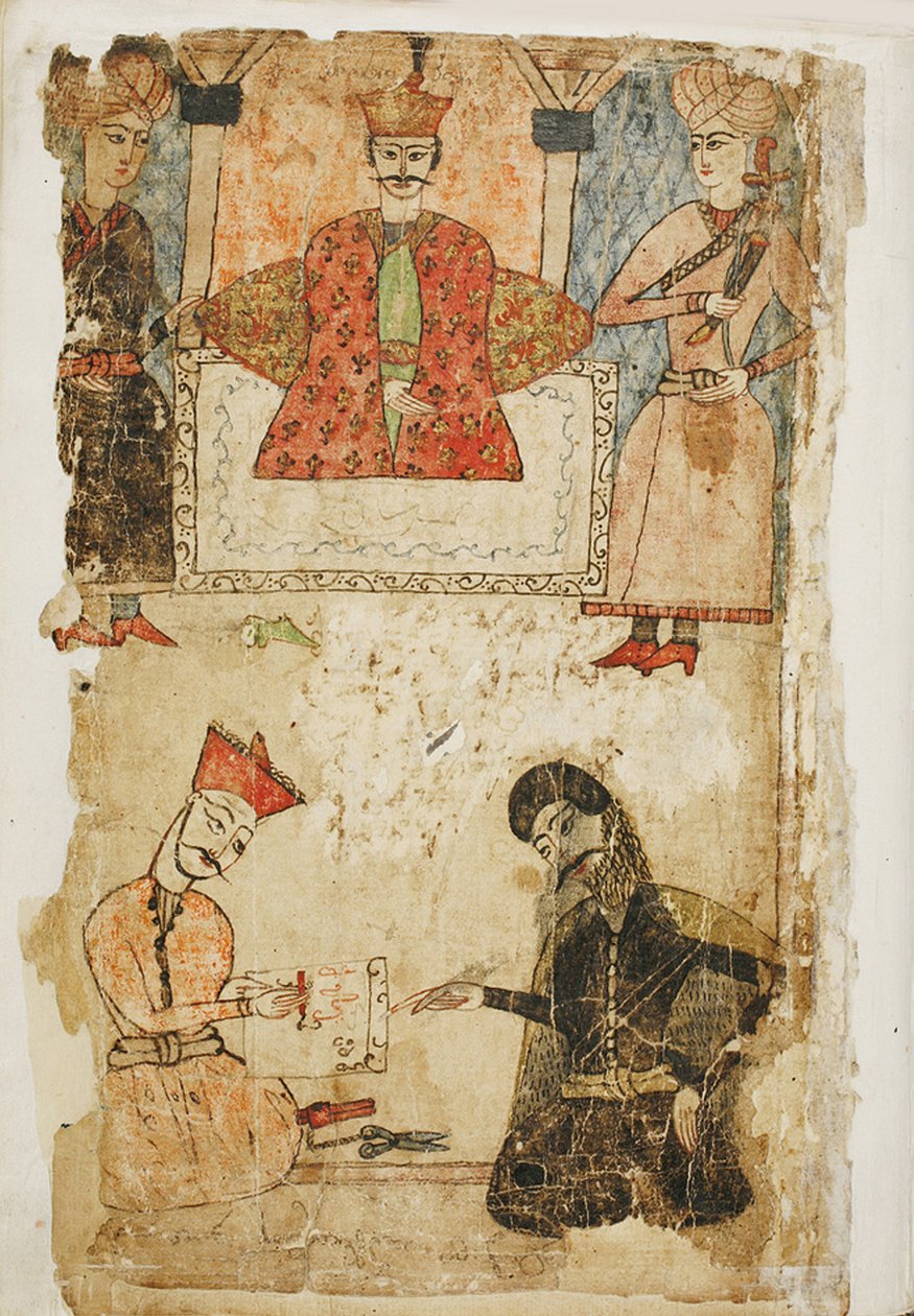 Rustaveli dictates his poem to a chancellor. Illustration to the poem The Knight in the Panther