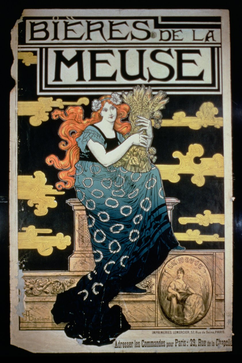Poster advertising La Meuse Beers by Marc Auguste Bastard