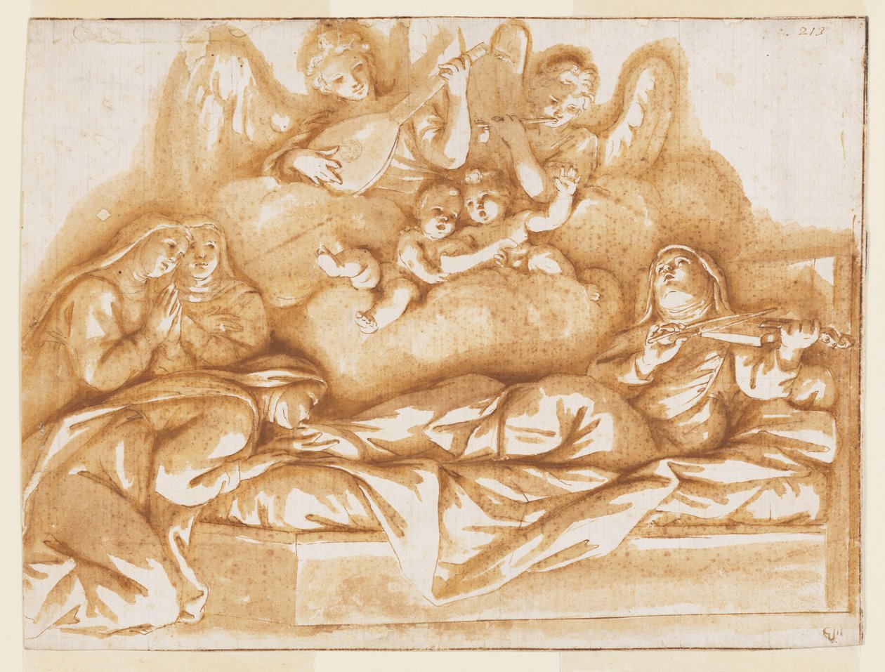 Design for a Monochrome Wall Painting, Church of Corpus Domini, Bologna, Italy, Death of St. Caterina Vigri by Marc Antonio Franceschini