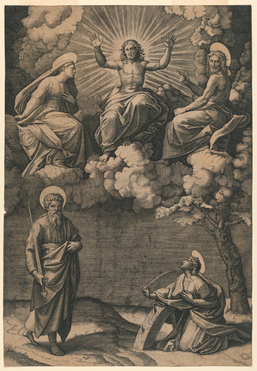 Jesus Christ, the Virgin and St. John the Baptist with Saints Paul and Catherine by Marc Antonio Raimondi