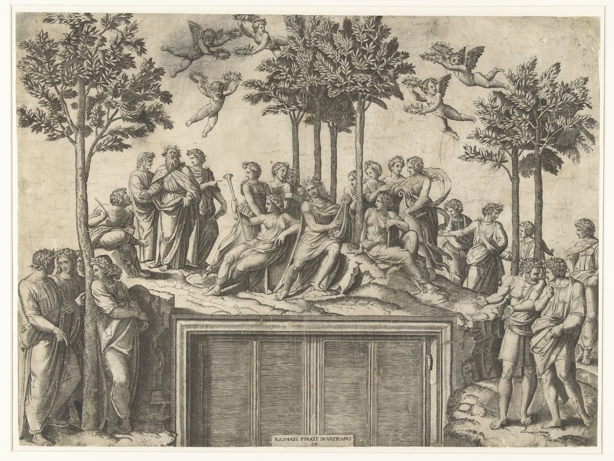 Apollo and Muses on Mount Parnassus by Marcantonio Raimondi