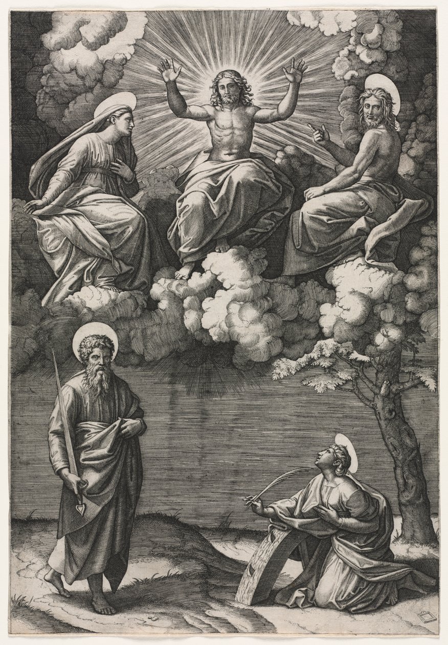Christ, the Virgin, and St. John the Baptist with Saints Paul and Catherine by Marcantonio Raimondi