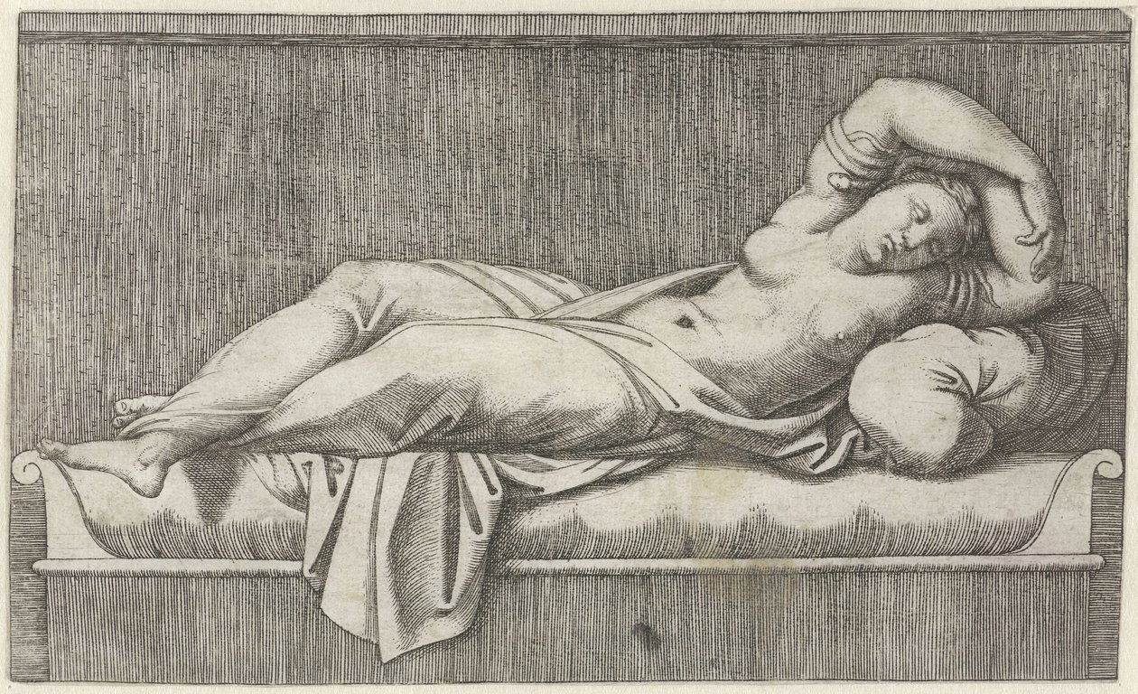 Cleopatra Half-Naked Lying on a Bed by Marcantonio Raimondi