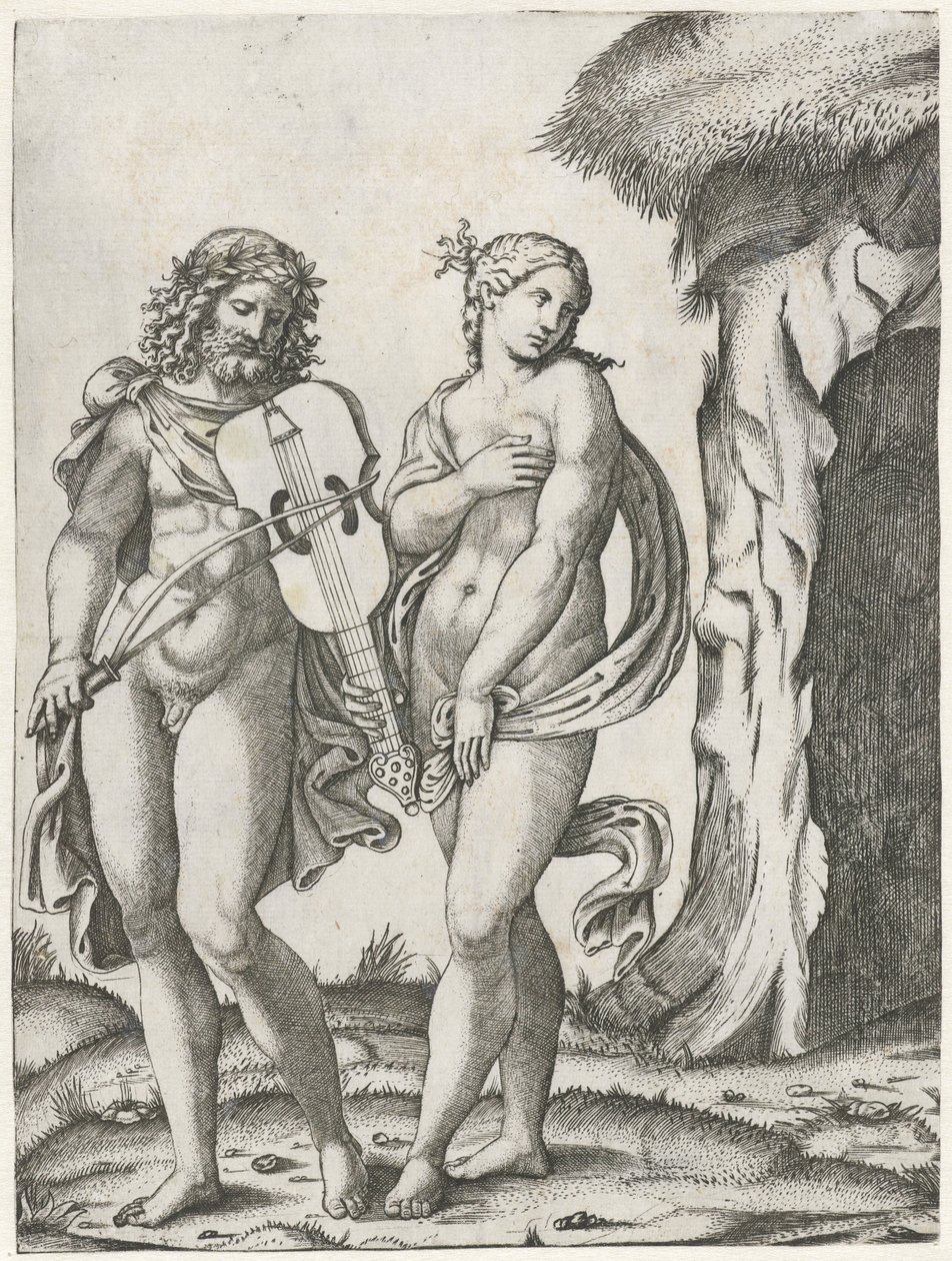 Orpheus Playing the Viola Before Eurydice Goes to the Underworld by Marcantonio Raimondi