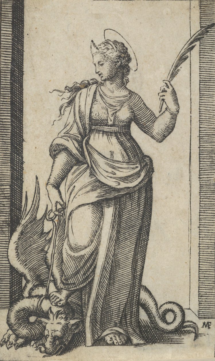 Saint Margaret standing, a dragon at the left, from the series 