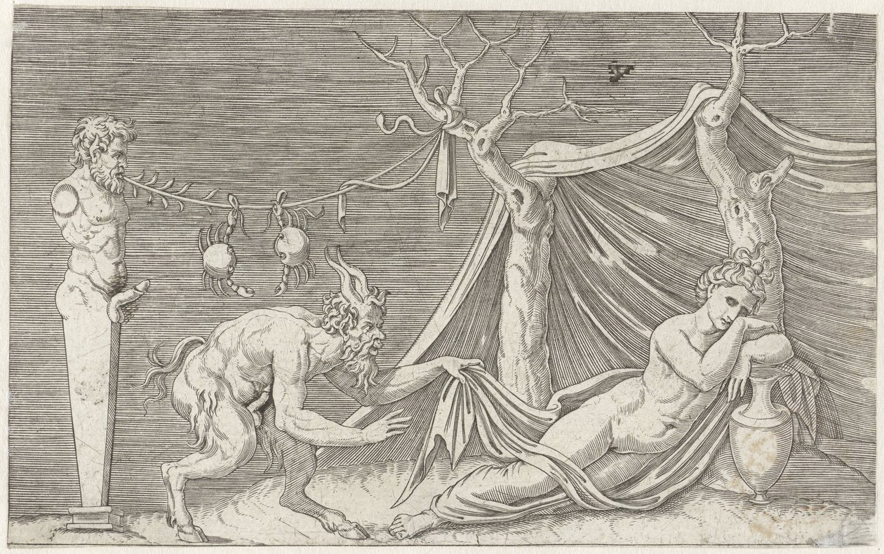 Satyr Sneaking Up on a Sleeping Nymph by Marcantonio Raimondi