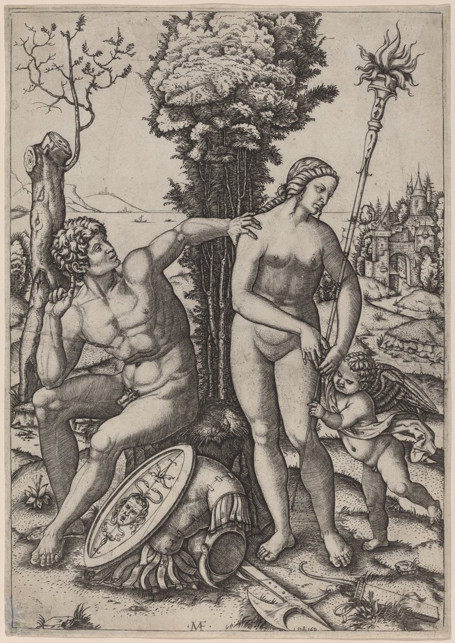 Mars, Venus, and Eros by Marcantonio Raimondi possibly after Andrea Mantegna
