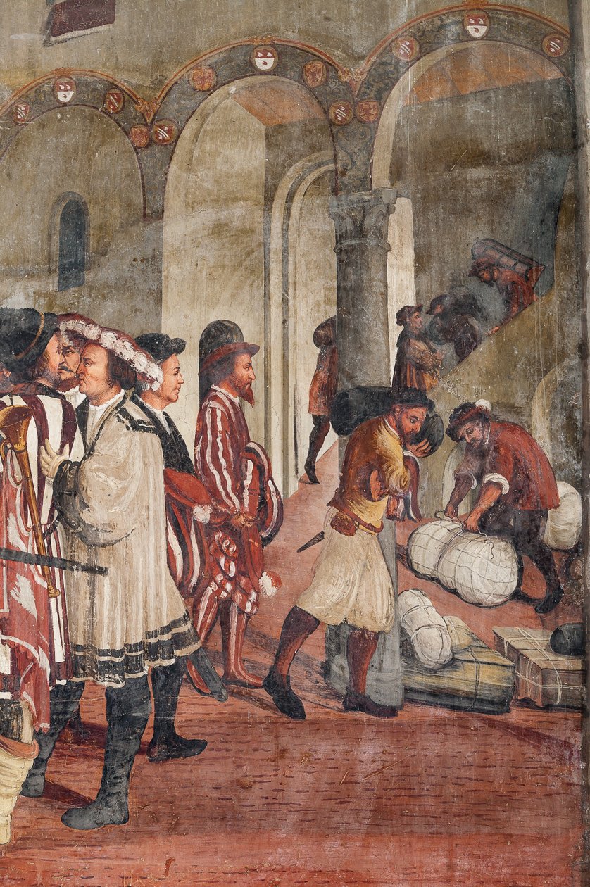 Hunting Scene (detail of the Visit of Christian I of Denmark to Bartolomeo Colleoni, Hall of Honour) by Marcello or Romani Girolamo (Romanino) (c.1485 c.1566) (attr.to) Fogolino