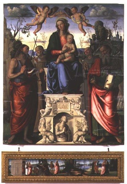 Madonna and Child with St. John the Baptist, St. Bernardino of Siena and St. Jerome by Marco (attr. to) Meloni