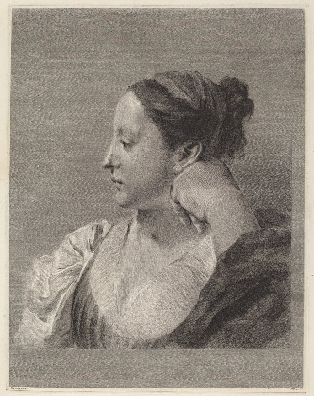 Young Woman in Profile by Marco Alvise Pitteri after Giovanni Battista Piazzetta