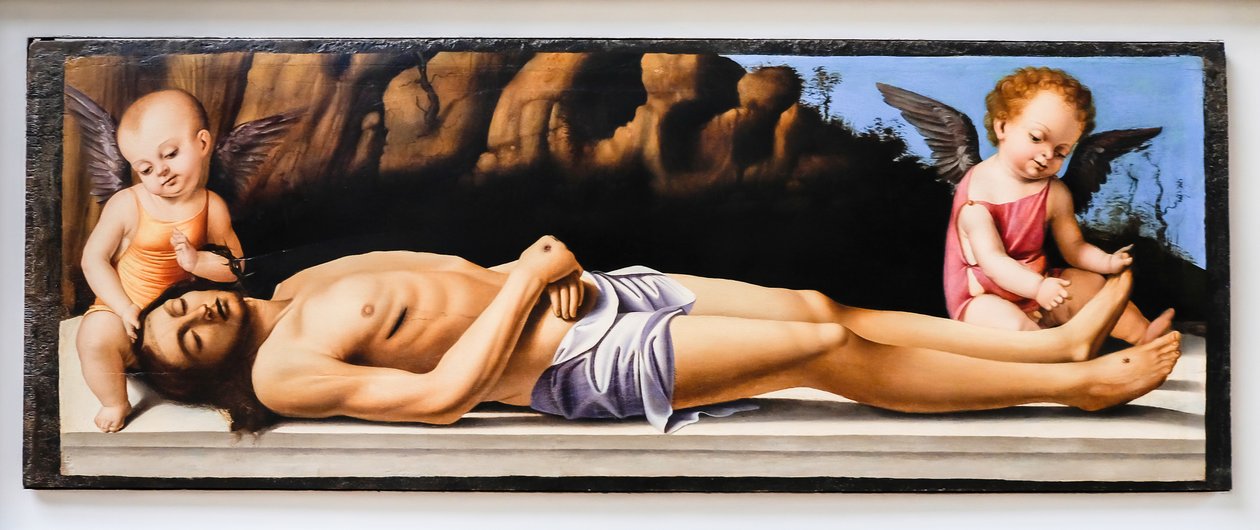 Dead Christ and Two Angels by Marco Basaiti