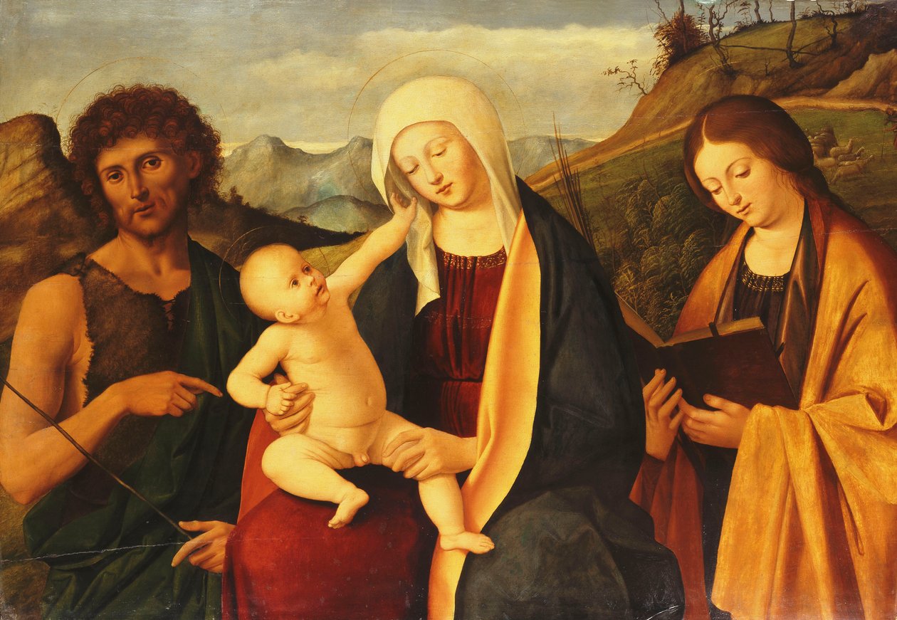The Madonna and Child, with Saint John the Baptist and a female Saint by Marco Basaiti