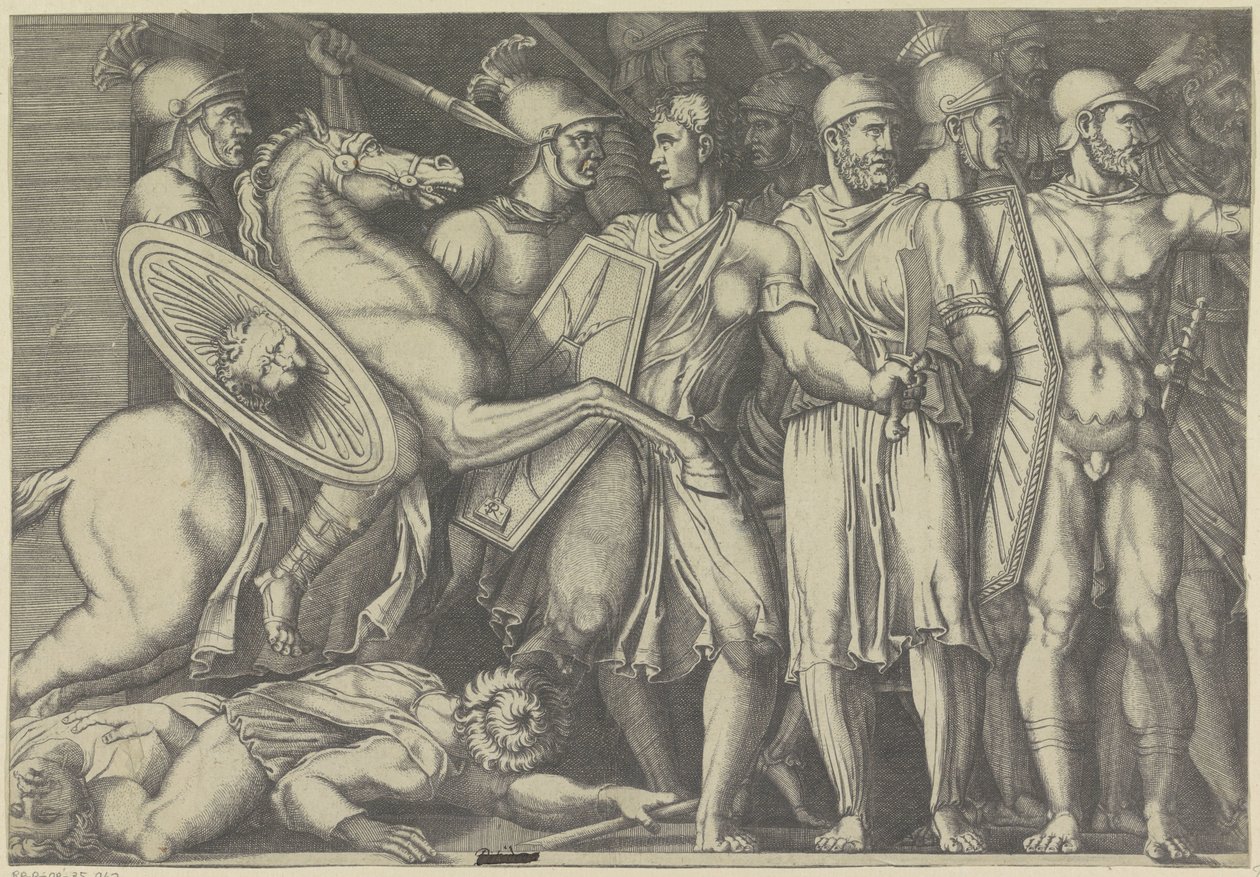 Trajan Fighting the Dacians by Marco Dente (attributed to)