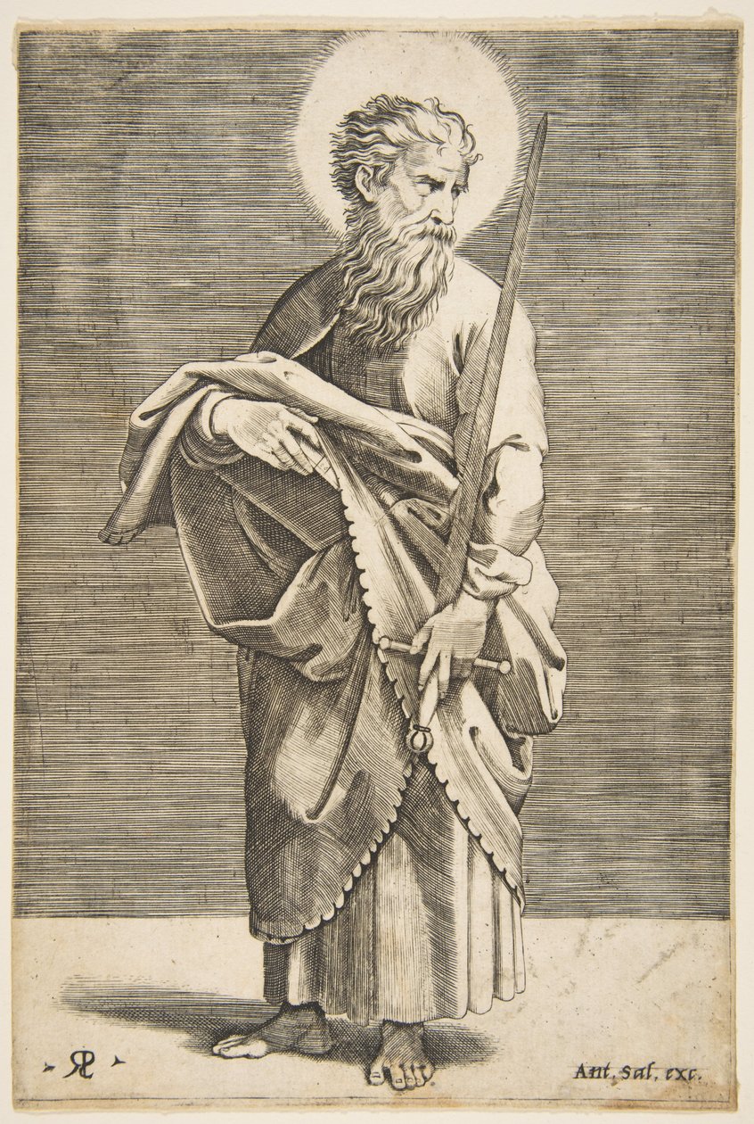 Saint Paul looking to the right and holding a sword and a book by Marco Dente