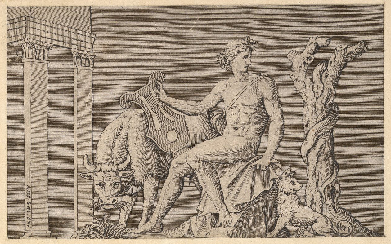 Speculum Romanae Magnificentiae: Apollo Tending the Flocks of Admetus, 16th century by Marco Dente