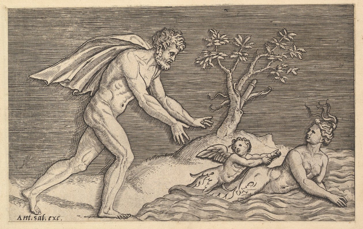 Speculum Romanae Magnificentiae: Naked Man Pursuing a Naiad by Marco Dente