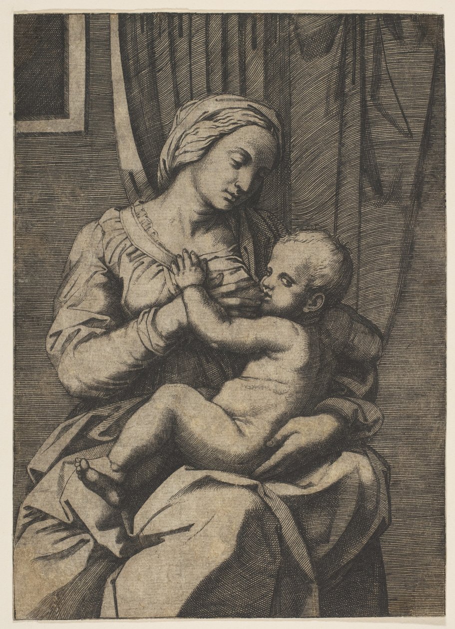 Virgin Nursing the Infant Christ on Her Lap by Marco Dente