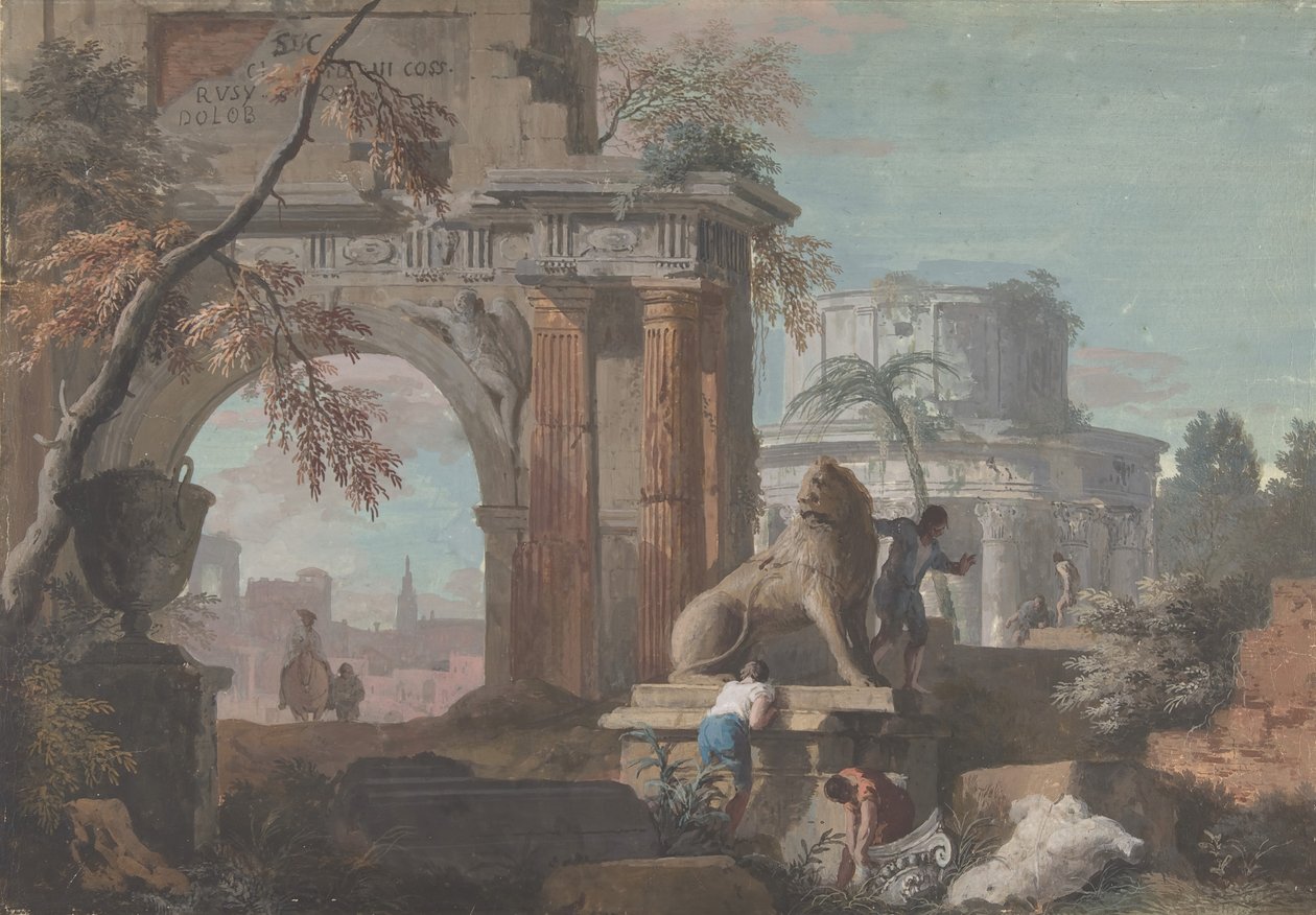 Capriccio with Roman Ruins by Marco Ricci